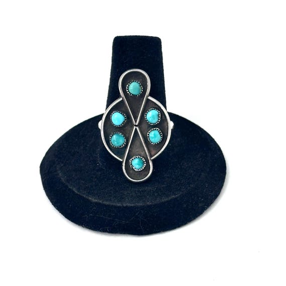 Vintage Sterling Silver Zuni Turquoise Snake Eye Statement Ring Size 8.75 - 5 grams