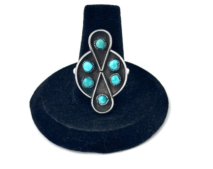 Vintage Sterling Silver Zuni Turquoise Snake Eye Statement Ring Size 8.75 - 5 grams