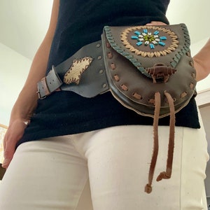 Boho Style Waist Leather Bag/ Boho Bag/ Hippie Bag/ Travel Essentials