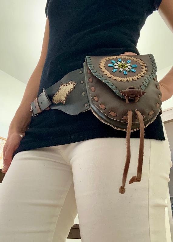 Boho Style Waist Leather Bag/ Boho Bag/ Hippie Bag/ Travel Essentials