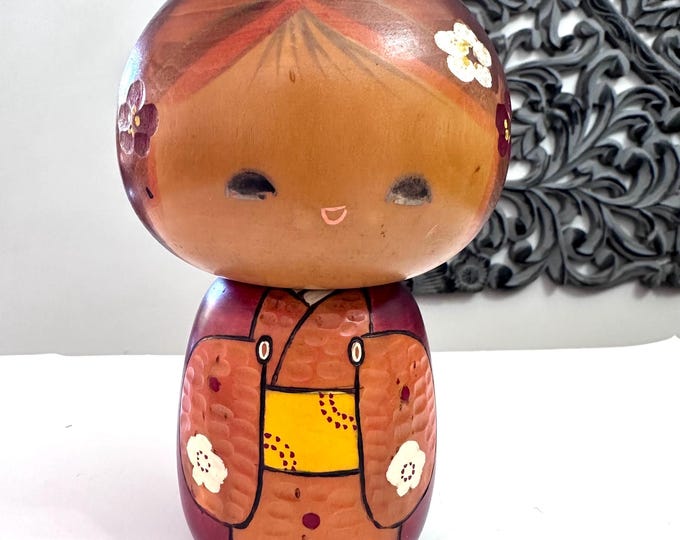 Vintage 7" Kokeshi Wooden Doll, Japanese Folk Art