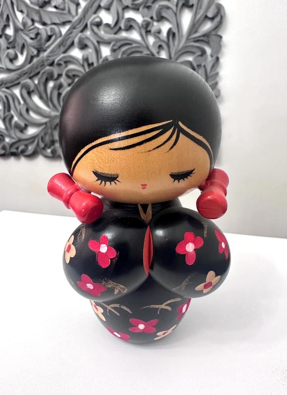 5” VintageJapanese Kokeshi Wooden Doll, Colorful, Kokeshi doll, Vintage Kokeshi