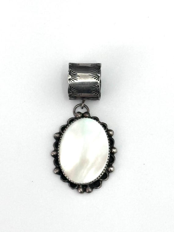 Vintage Navajo Sterling Silver & Mother of Pearl Large Pendant By Tony Guerro