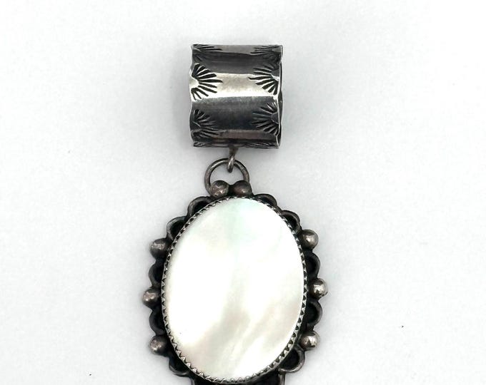 Vintage Navajo Sterling Silver & Mother of Pearl Large Pendant By Tony Guerro (N034)
