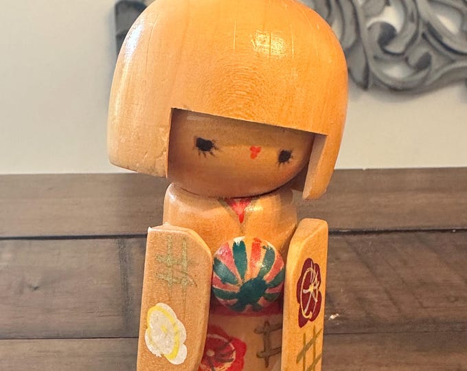 Japanese Kokeshi Wooden Doll Flowers Colorful, Kokeshi doll, Kokeshi