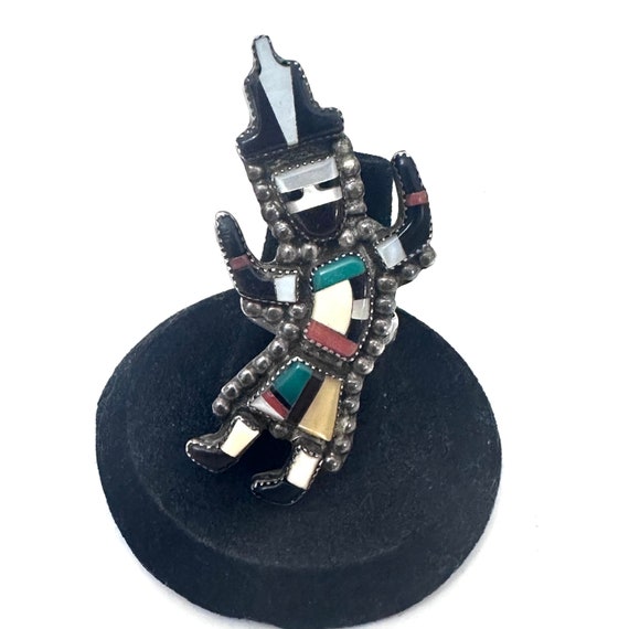 Vintage Zuni Sterling Silver Multi-Stone Inlay Rainbow Kachina Ring By Angela Cellicion, Sz 7.5 (A025)
