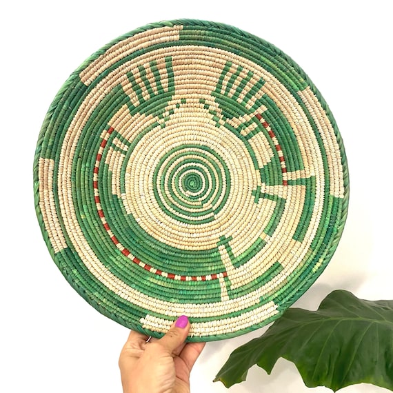 14.5" Shallow Woven Basket, Southwestern Style Decor, Boho Style Decor, Wall Displayer, Kokopeli