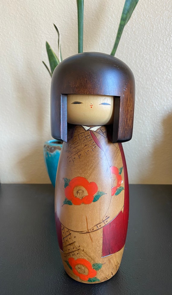 9.5" Japanese Kokeshi Wooden doll, Large Kokeshi doll, Usaburo Kokeshi