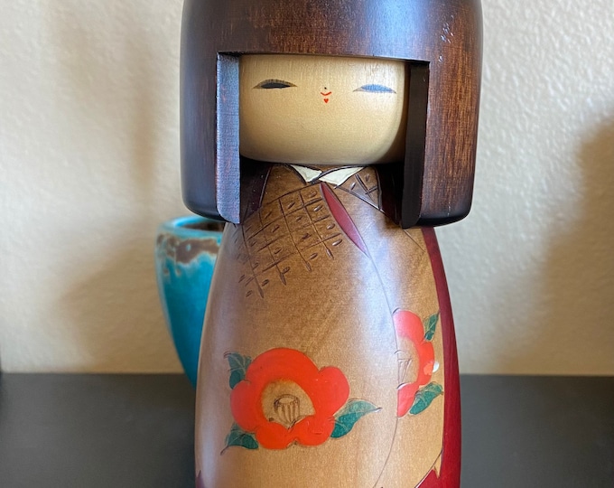 Large Usaburo Kokeshi Doll, Hand-Painted Wooden Folk Art (9.5")