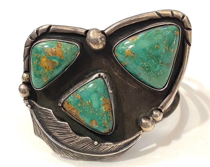 Vintage Navajo Sterling Silver Green Nevada Turquoise Cuff/Bracelet B008