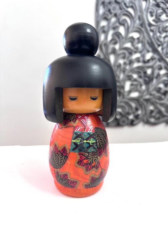 8.5" Kokeshi Doll /Japanese Art/ Wood Carved Girl Doll, Limited Rare