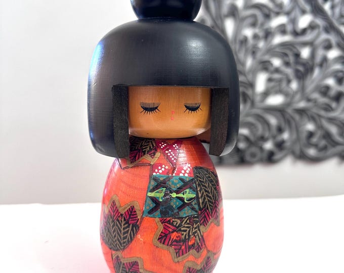 8.5" Kokeshi Doll /Japanese Art/ Wood Carved Girl Doll, Limited Rare