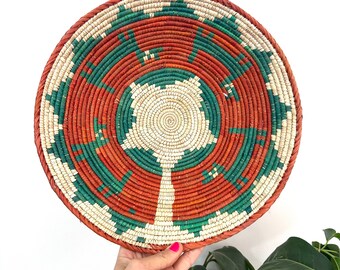 13” Shallow Woven Basket, Southwestern Style Decor