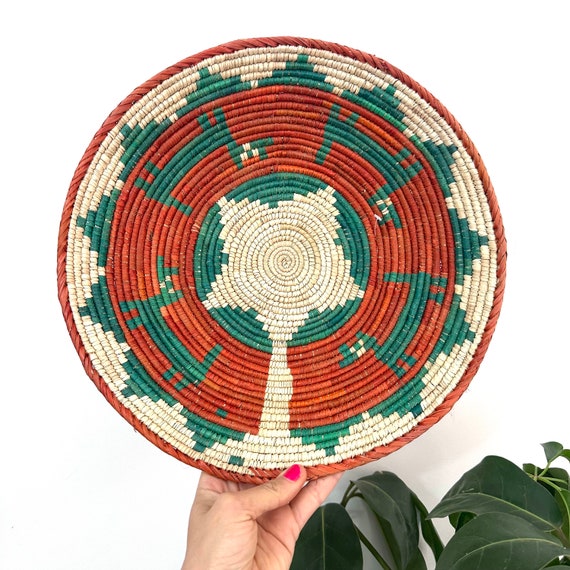 13” Shallow Woven Basket, Southwestern Style Decor