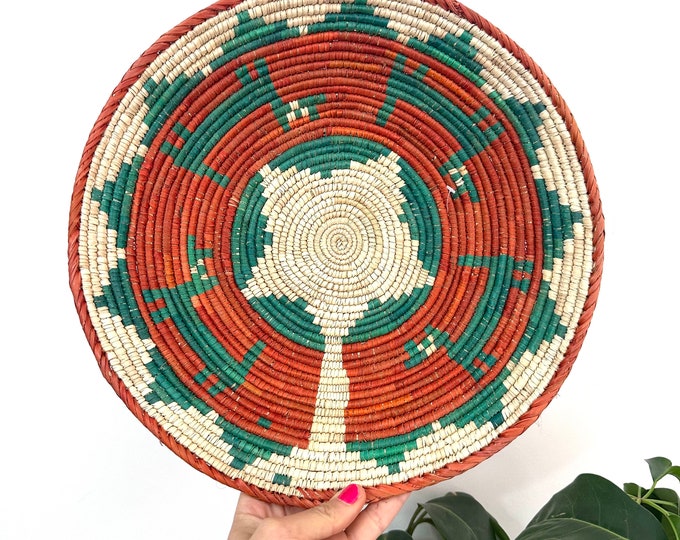 13” Shallow Woven Basket, Southwestern Style Decor