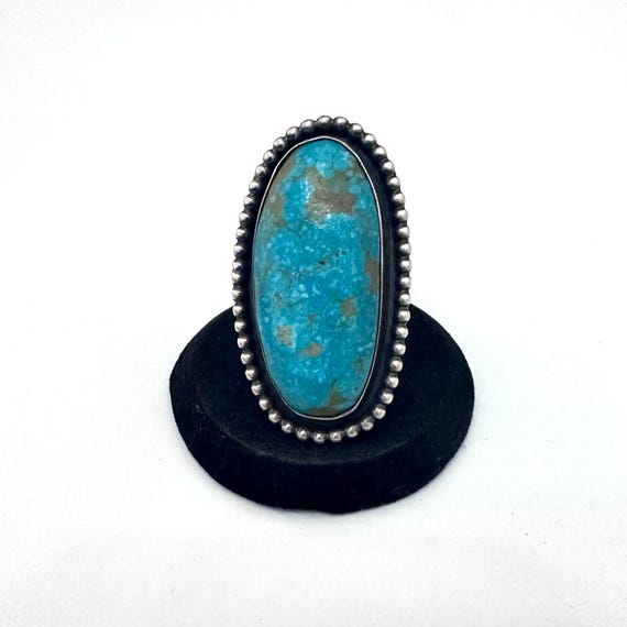 Sz 8.75 Sterling Silver & Nevada Turquoise Ring By Navajo Artist Chimney Butte
