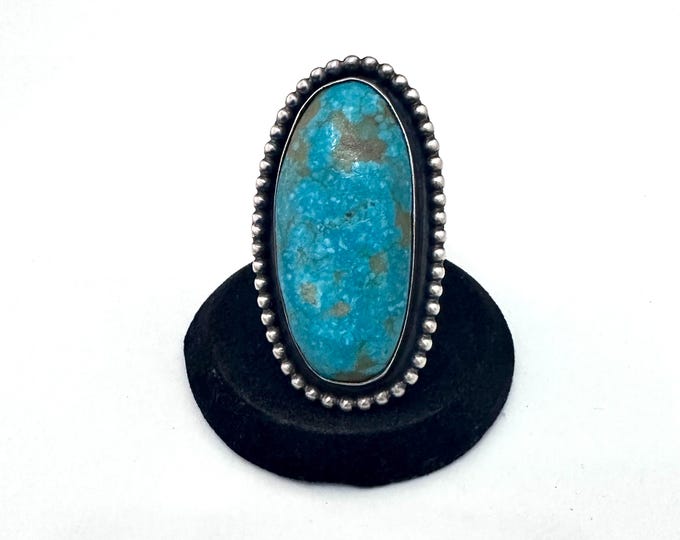 Sz 8.75 Sterling Silver & Nevada Turquoise Ring By Navajo Artist Chimney Butte