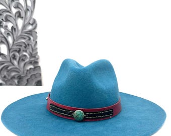 1552 Hat Band Blue Turquoise Gemstone Accessory Adjustable Hatband One Size Amazon.com: BOOT JEWELRY SHOP Hat Band Blue Turquoise  main image 4