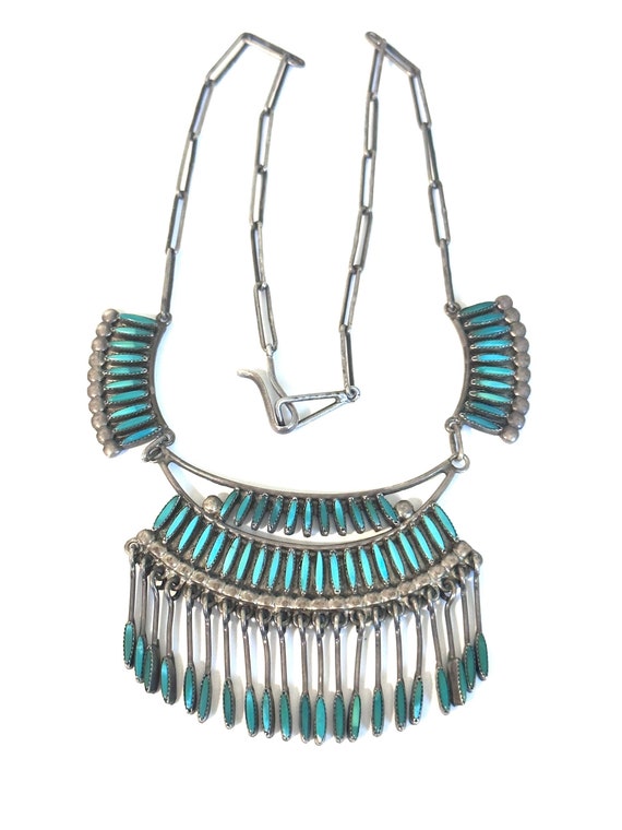Delicate Vintage Zuni Native American Turquoise Needle Point Necklace (N020)