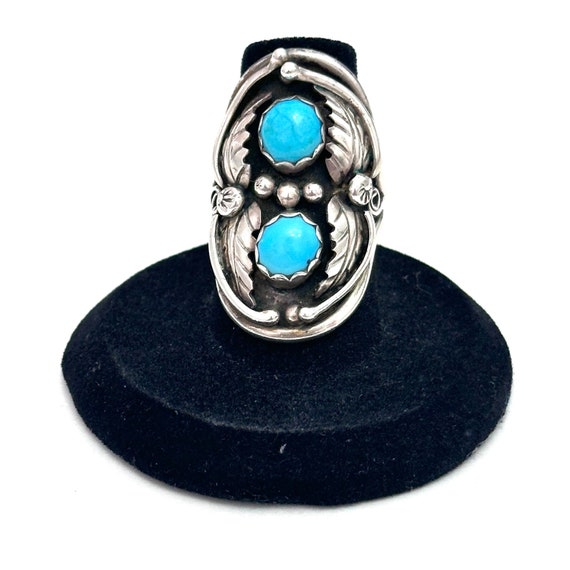 Size 6.25 Vintage Southwestern Sterling Silver Turquoise Ring (A030)
