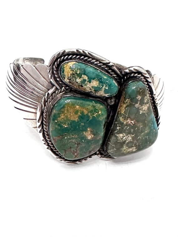 Vintage Native American Sterling Silver & Royston Turquoise Cuff Bracelet (B027)