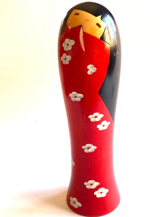 7.75"H Japanese Kokeshi Wooden Doll Dreaming Girl