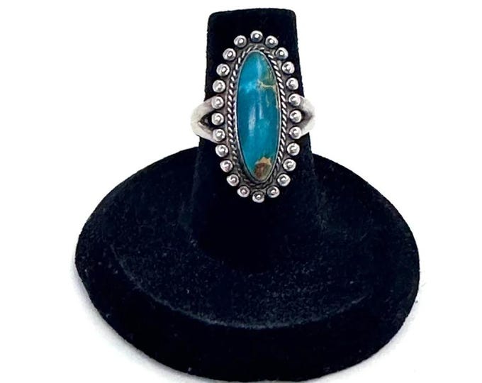 Sz. 5.5 Vintage Bell Trading Post Sterling Silver & Turquoise Ring (A036)
