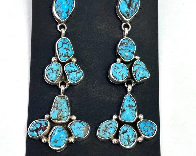 Gorgeous Long Sterling Silver & Red Matrix Nevada Turquoise Earrings  By Mary Jane Garcia (Navajo Silversmith) (E011)