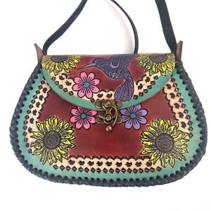 Mexican Tooled Leather Shoulder Bag/ Adjustable Strap, Boho Bag