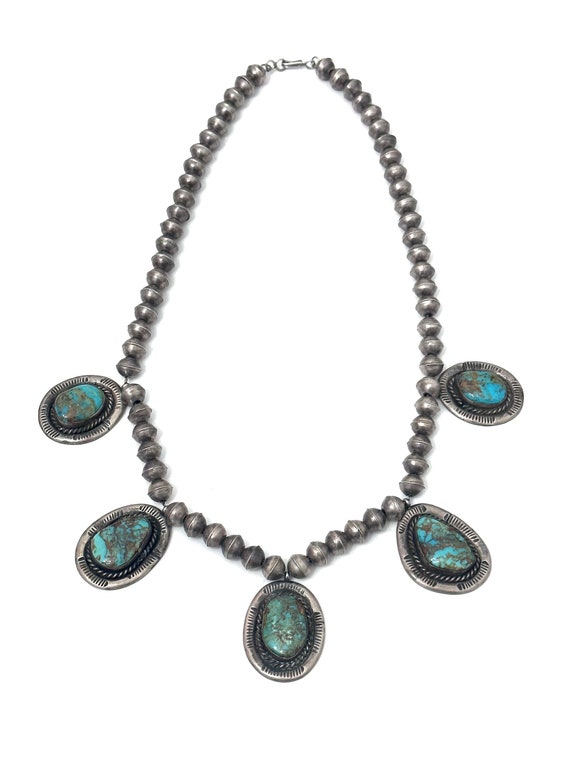 Vintage Native American Sterling Silver & Nevada Turquoise Pendant Necklace (A025)