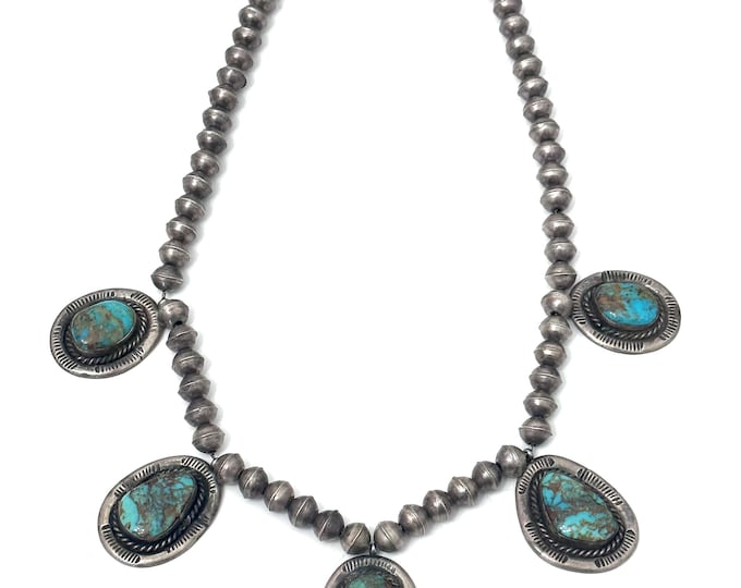 Vintage Native American Sterling Silver & Nevada Turquoise Pendant Necklace (A025)