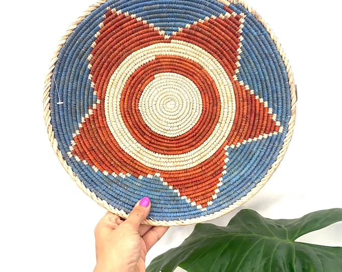 Woven Basket, Southwestern Geometric Design, 13.5" Bohemian Decor