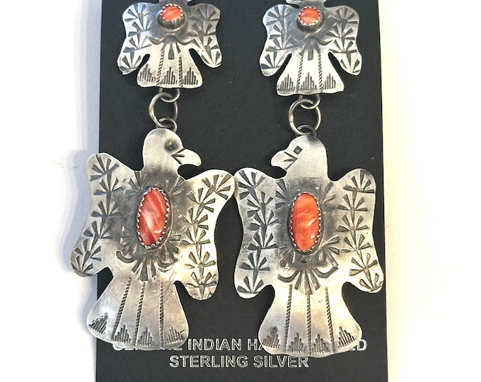 Big Navajo Gabriel Yazzie Sterling Spiny Oyster Thunderbird Native Earrings 3+