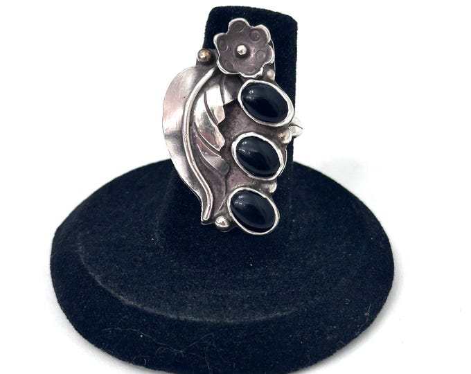 Sz 6.25 Vintage Sterling Silver Onyx Native American Ring