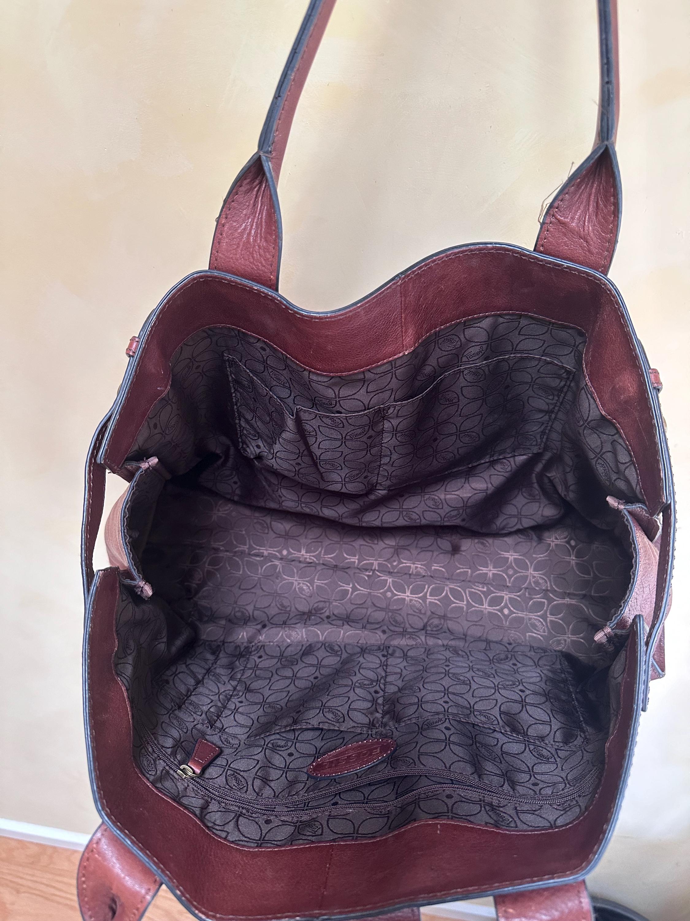 Fossil Vintage Reissue Weekender Brown Leather Satchel Overnight Tote Business Purse Bag