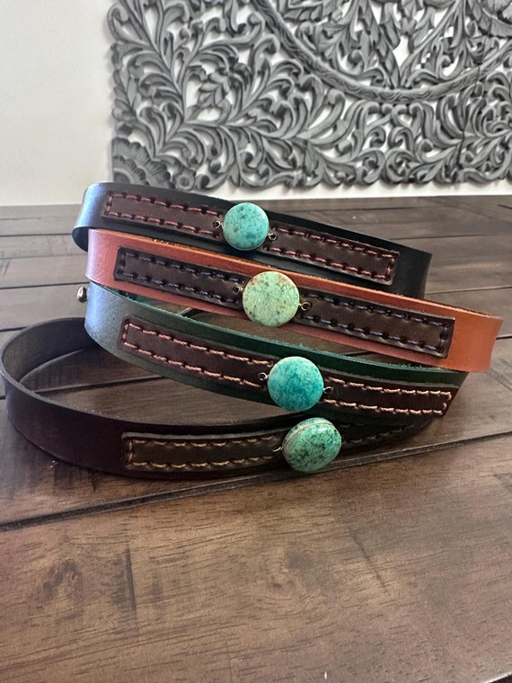 Leather Hat-band with Turquoise Stone, Adjustable, Cowgirl Hat Accessory