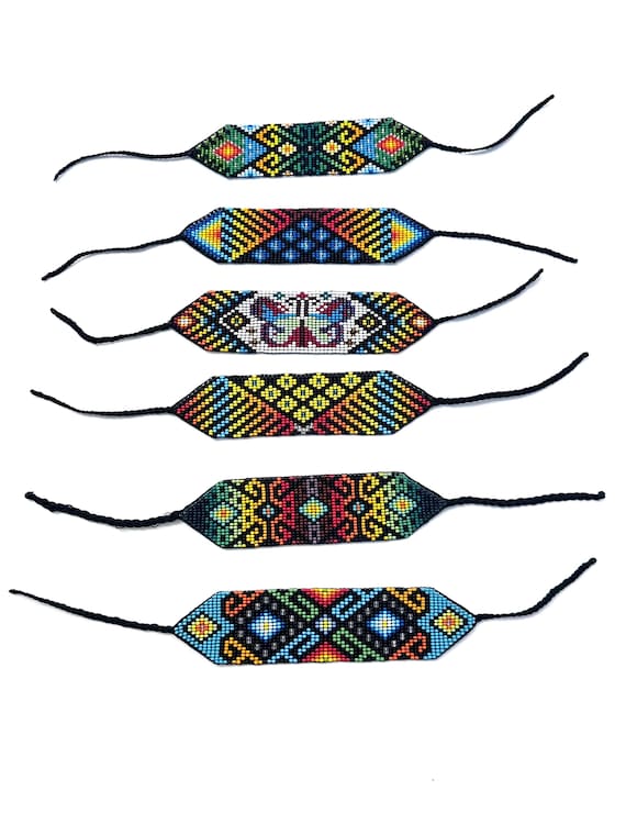 Beaded Wide Bracelet, Multi-Color Tiny Beads, Tribal Jewelry