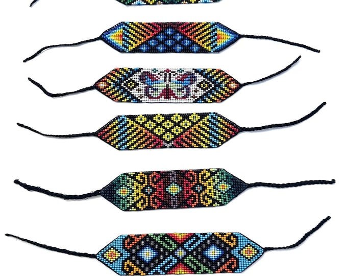 Beaded Wide Bracelet, Multi-Color Tiny Beads, Tribal Jewelry