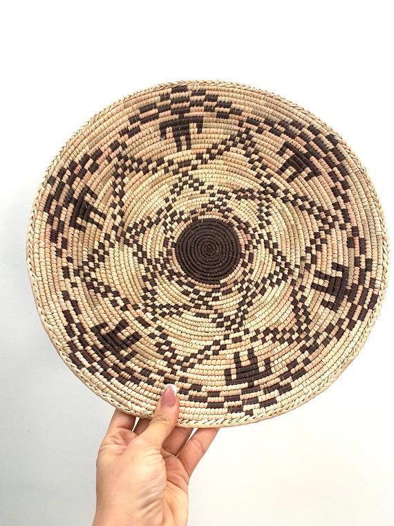 13.5” Shallow Woven Basket, Southwestern Style Decor