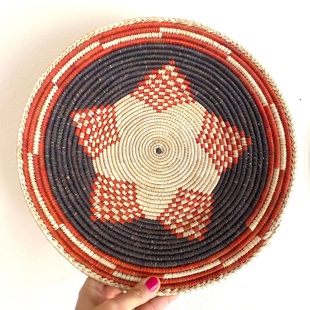 編みかご、南西部の幾何学模様の装飾（13.5インチ） - Etsy 日本