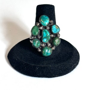 Sz 8.25 Vintage Sterling Silver &  Royston Turquoise Cluster Ring (A011)