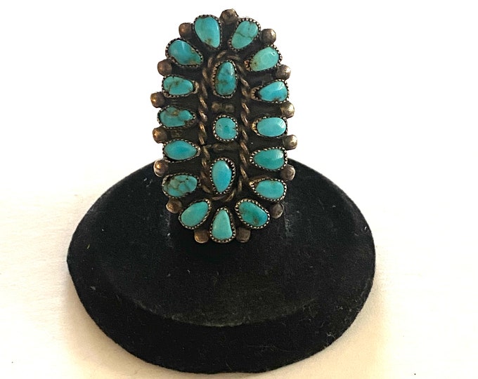 Size 5.5 Vintage Zuni/ Navajo Museum Quality Sterling Silver & Turquoise Ring, Unsigned, (A189)