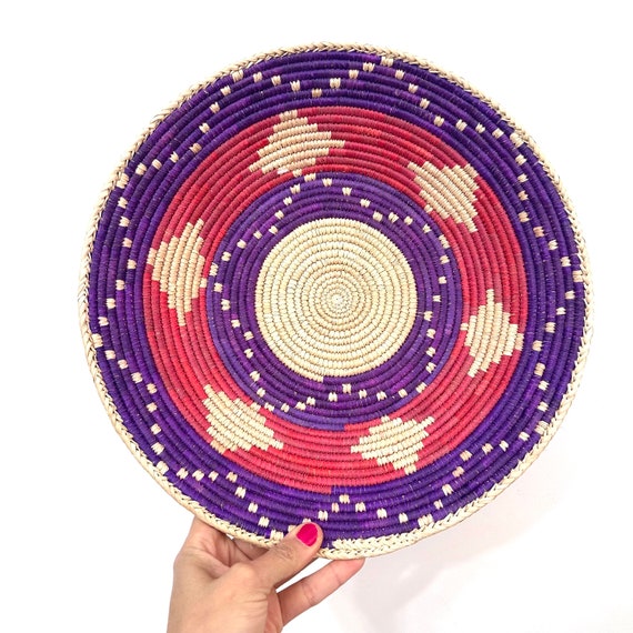 13” Shallow Woven Basket, Southwestern Style Decor