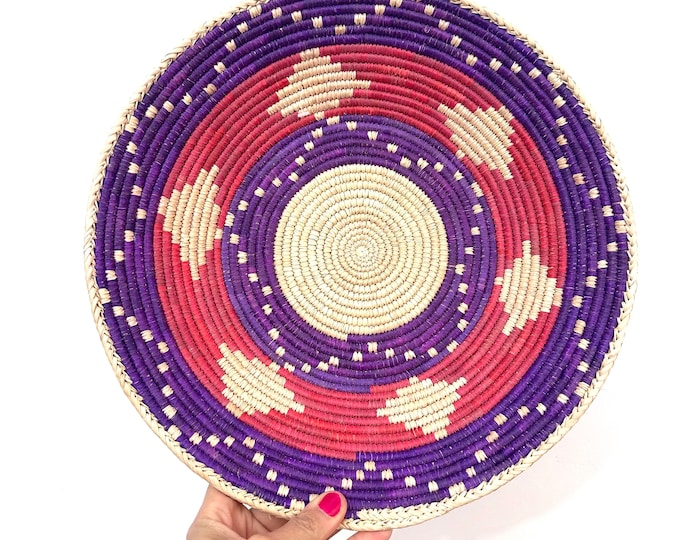 13” Shallow Woven Basket, Southwestern Style Decor