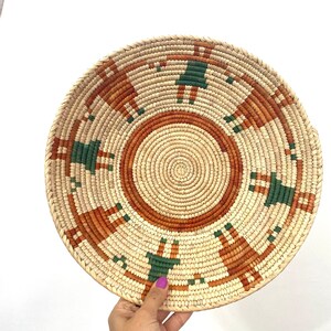 13.5" Shallow Woven Basket, Southwestern Decor, Bohemian Decor, Hippie ...