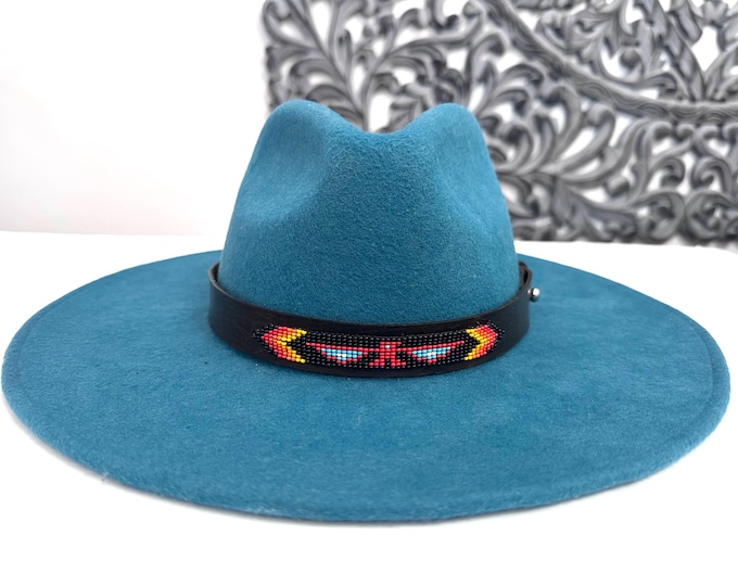 Leather Hat-band with Beaded Work, Adjustable, Cowgirl / Cowboy Hat Accessory