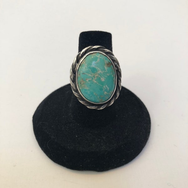 Vintage Native American Sterling Silver Turquoise Ring Size 6.25