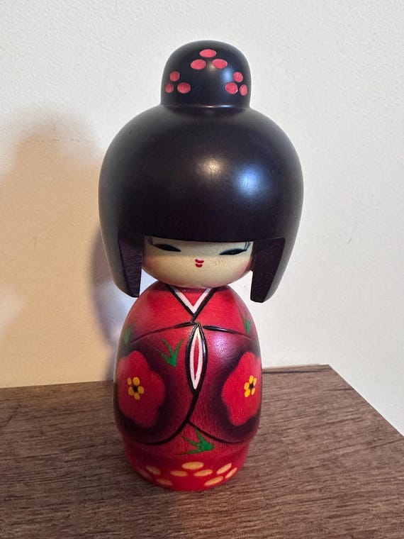6'' Kokeshi Doll /Japanese Art/ Handmade / Wood Carved Girl Doll