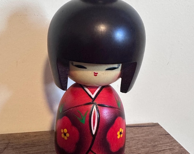 6'' Kokeshi Doll /Japanese Art/ Handmade / Wood Carved Girl Doll