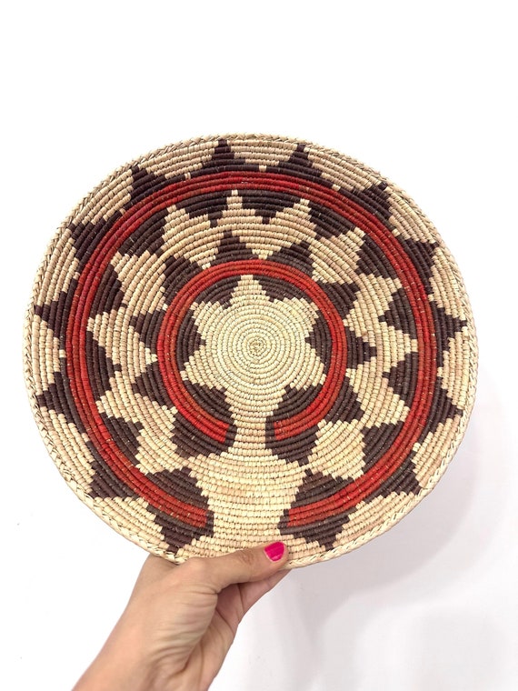 13" Shallow Basket, Southwestern Style Decor, Boho Decor